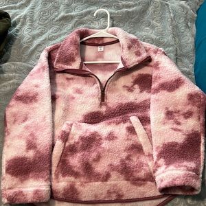 Pink tie dye quarter zip sweater with pockets